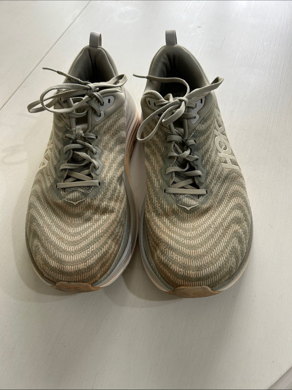 Hoka Olive Green Knit Running Shoes